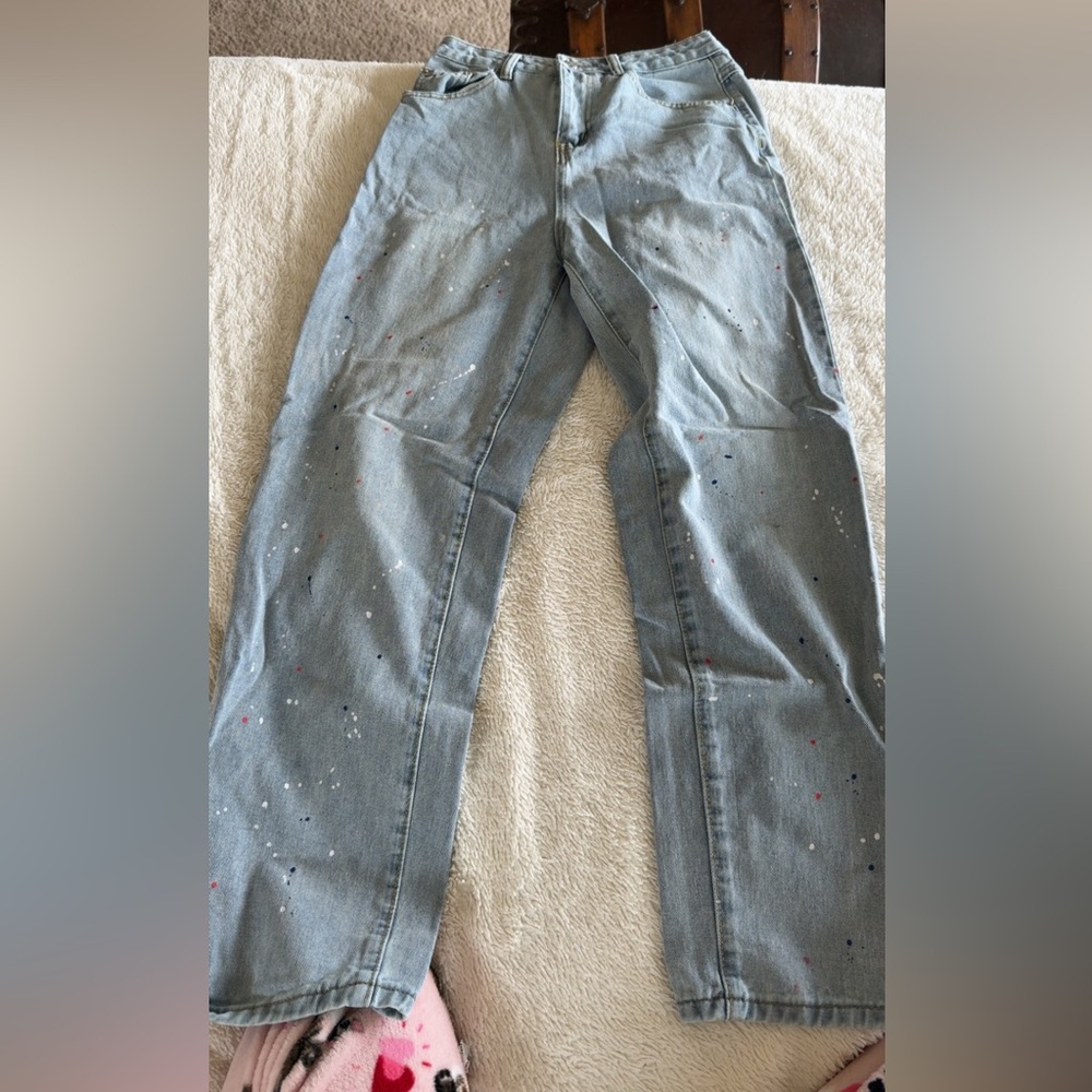 SHEIN Denim Straight Leg Jeans with Paint Splatter